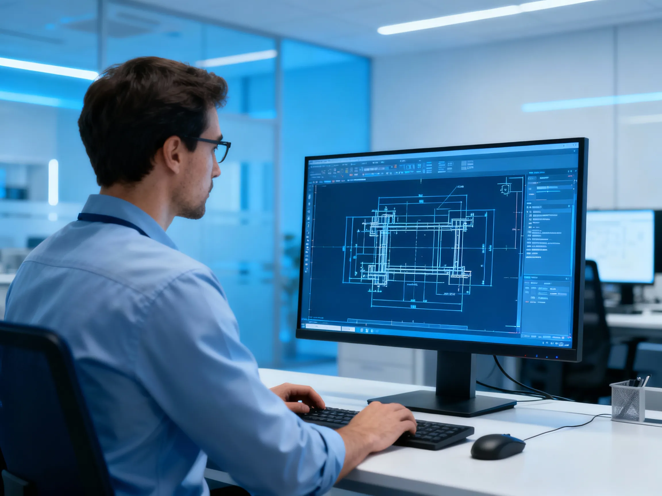 Large engineering drawing being reviewed in detail